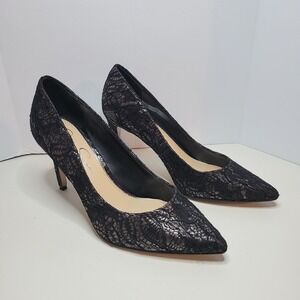 Jessica Simpson Pump Size 7.5 Black Lace Pointed Toe 3in Heel
